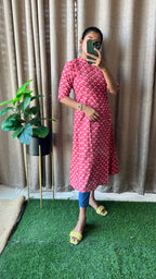 Red floral Cotton printed kurti top