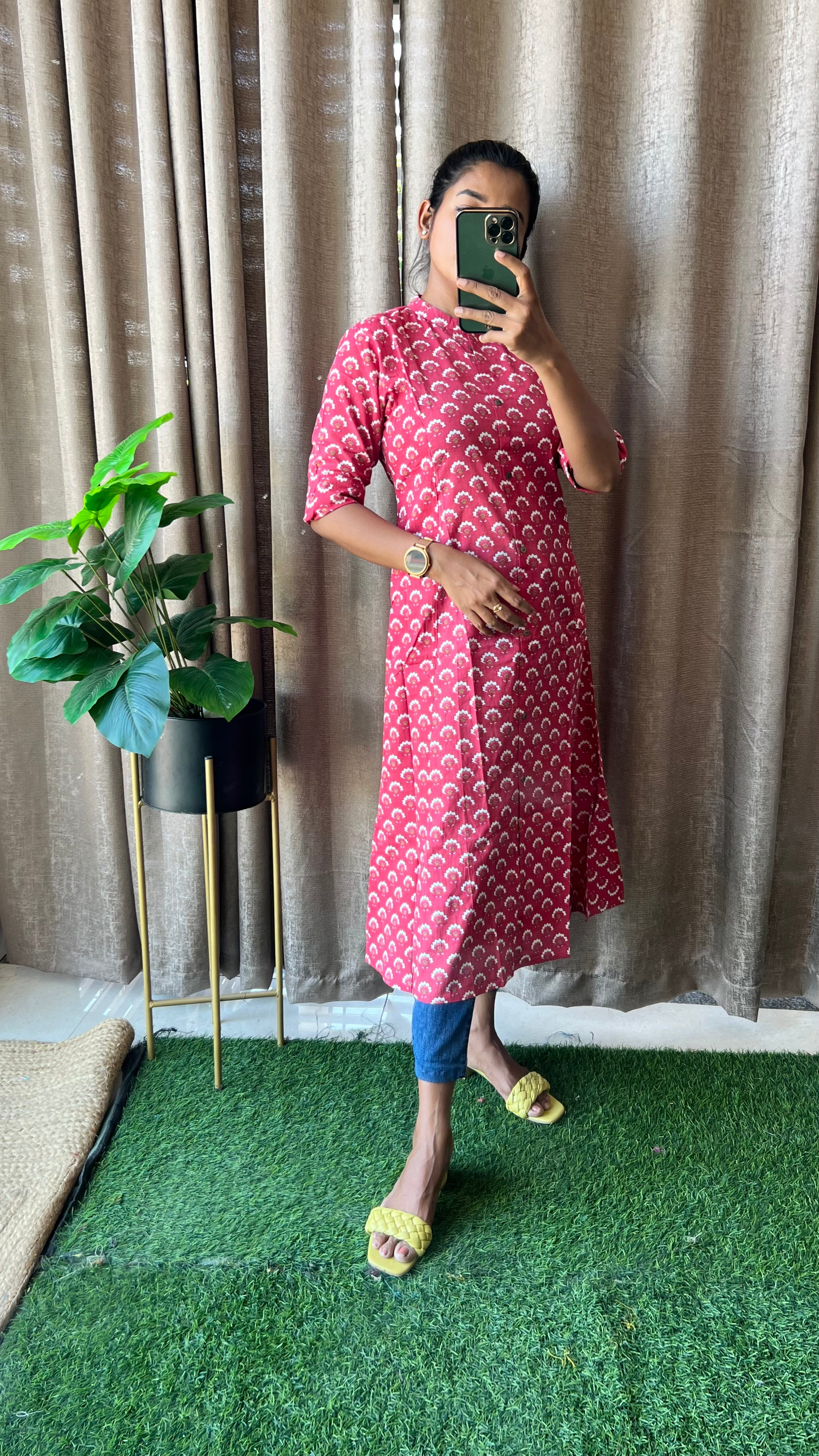 Red floral Cotton printed kurti top