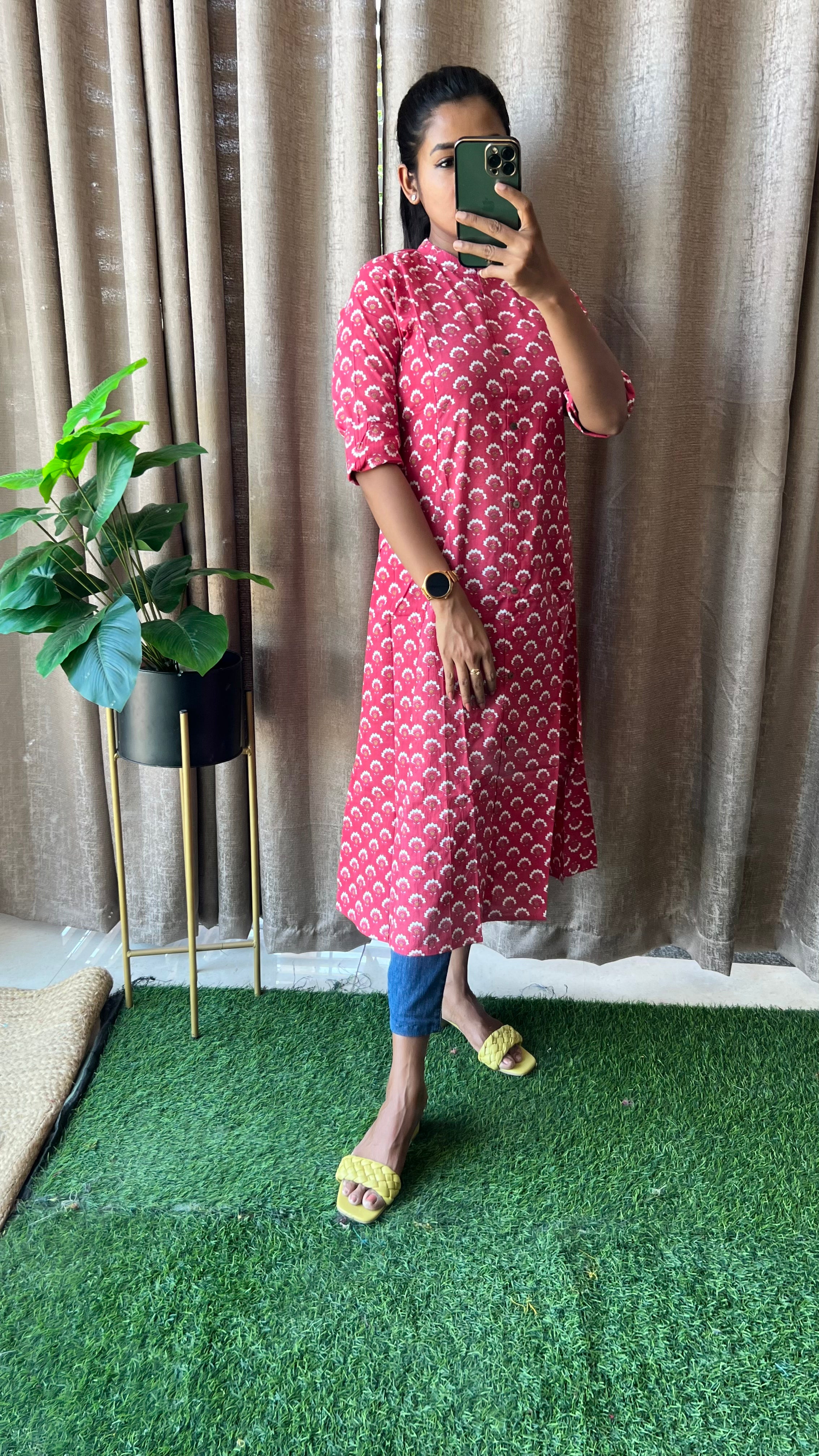 Red floral Cotton printed kurti top
