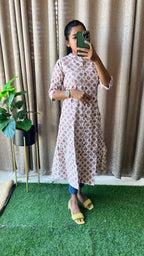 Cream floral Cotton printed kurti top