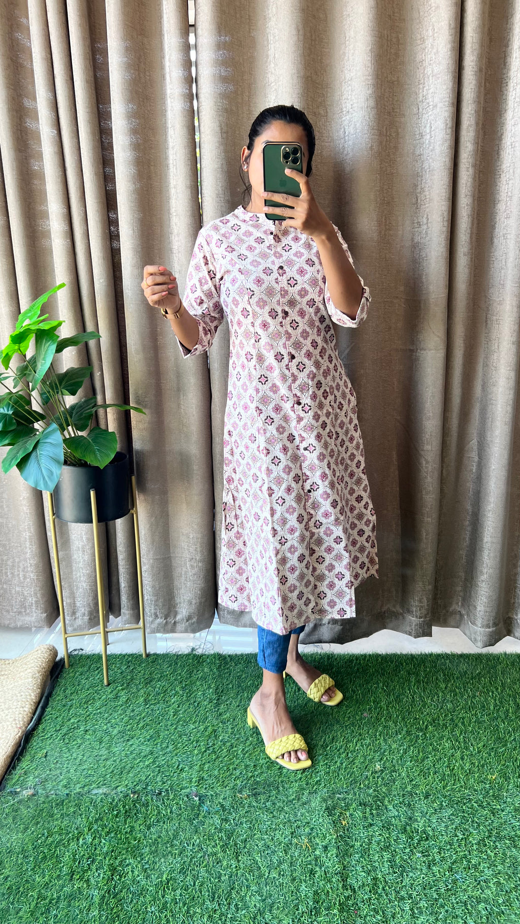 Cream floral Cotton printed kurti top