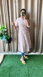 Cream floral Cotton printed kurti top