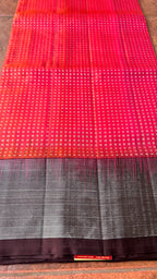 Valcano orange kanjivaram silk saree with blouse - Threads