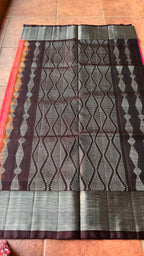 Valcano orange kanjivaram silk saree with blouse - Threads