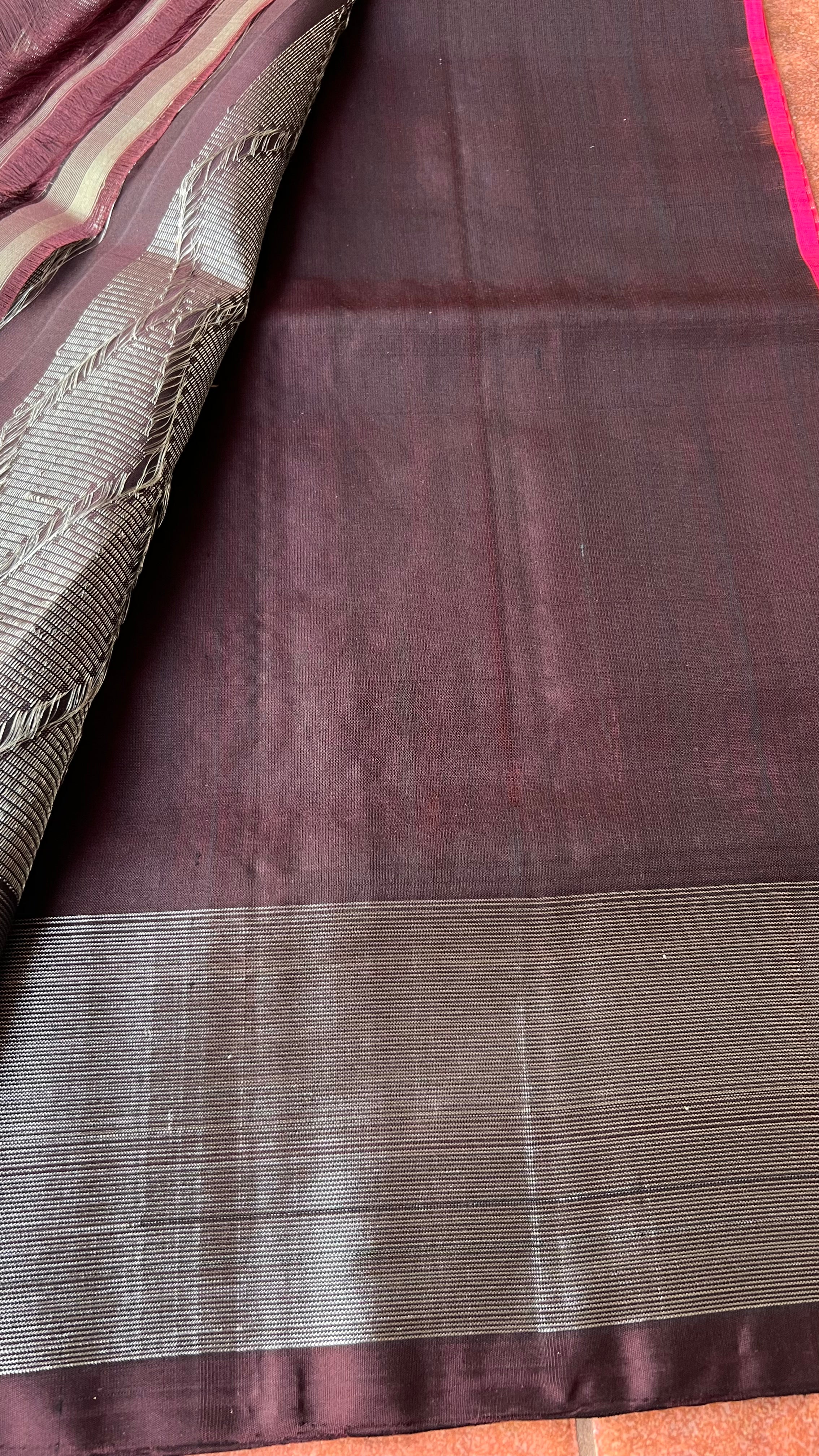 Valcano orange kanjivaram silk saree with blouse - Threads