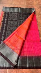 Valcano orange kanjivaram silk saree with blouse - Threads