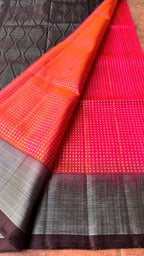 Valcano orange kanjivaram silk saree with blouse - Threads