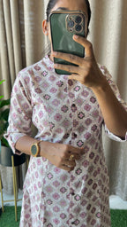 Cream floral Cotton printed kurti top