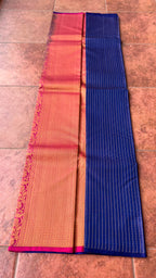 Blue checked kanjivaram silk saree with blouse - Threads