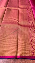 Blue checked kanjivaram silk saree with blouse - Threads