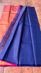 Blue checked kanjivaram silk saree with blouse - Threads