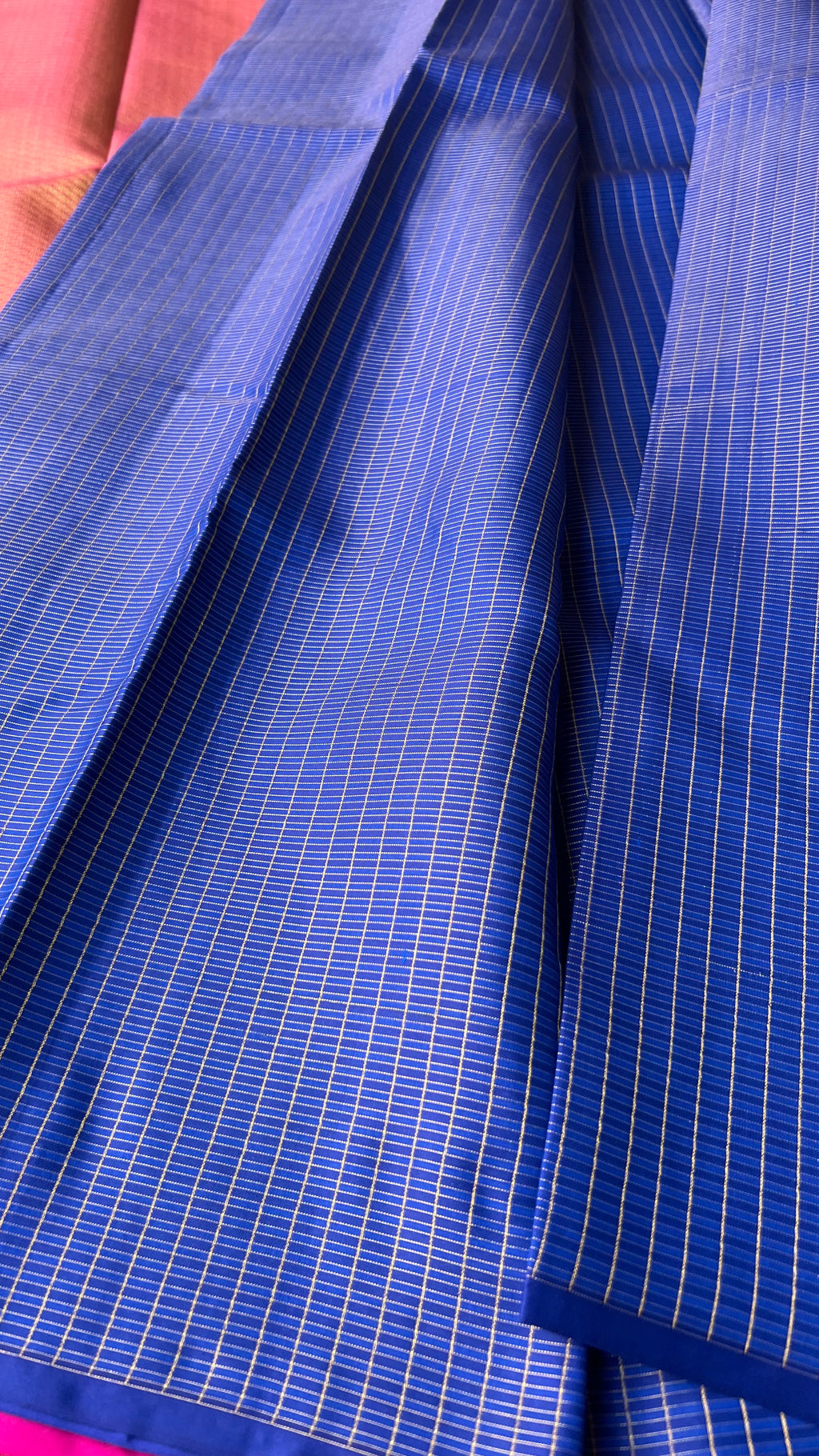 Blue checked kanjivaram silk saree with blouse - Threads