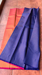 Blue checked kanjivaram silk saree with blouse - Threads