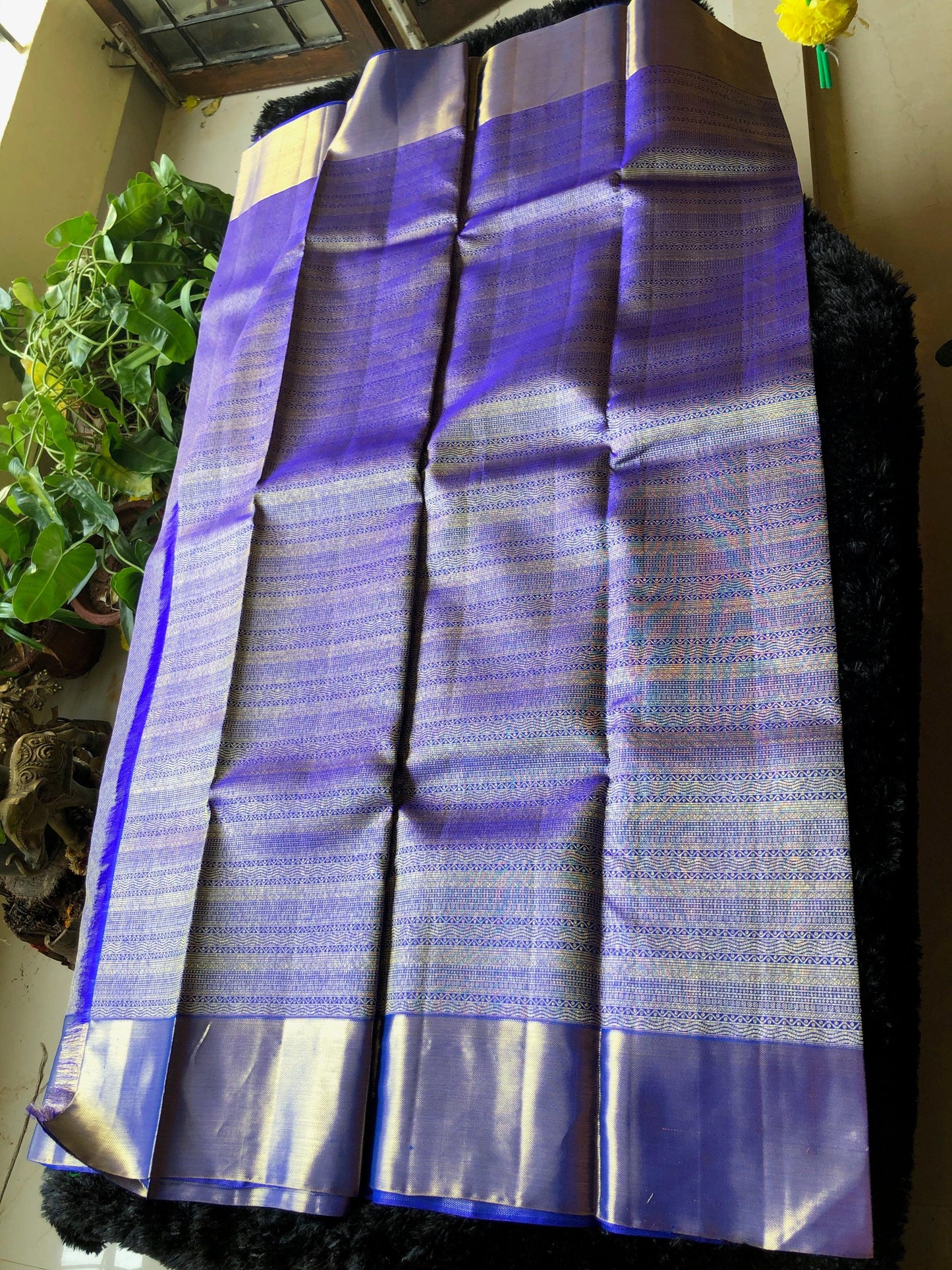 Bridal deep blue silver zari kanjivaram silk saree - Threads