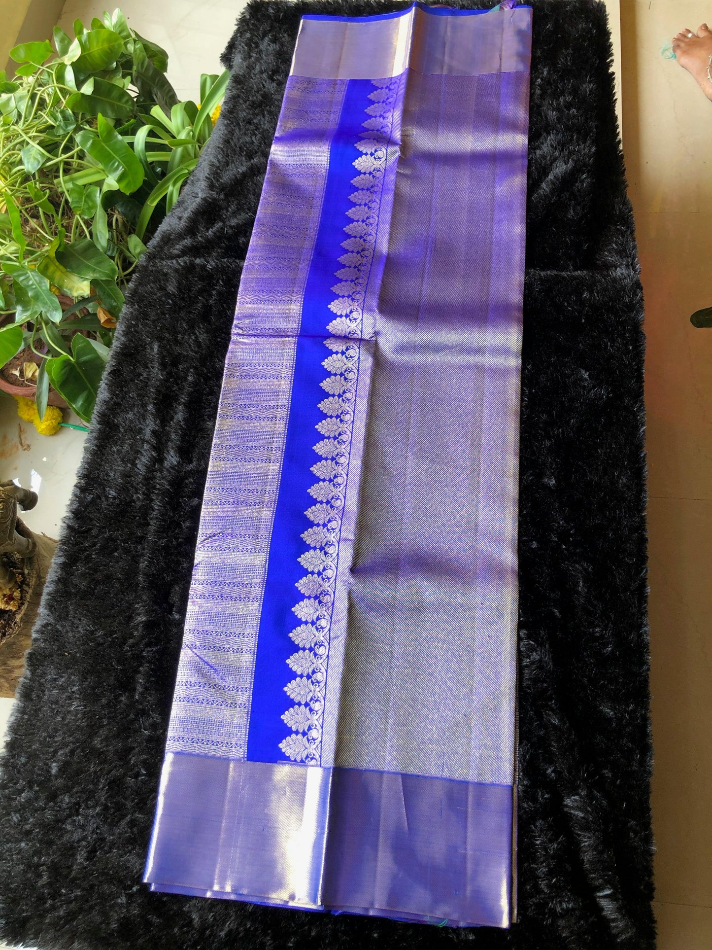 Bridal deep blue silver zari kanjivaram silk saree - Threads