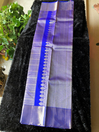 Bridal deep blue silver zari kanjivaram silk saree - Threads
