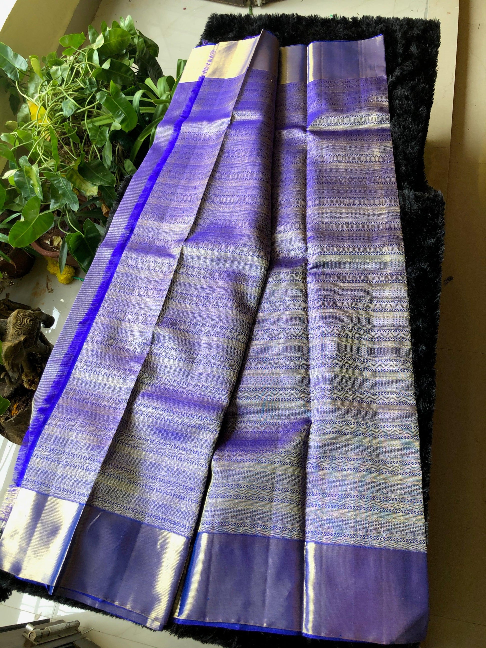 Bridal deep blue silver zari kanjivaram silk saree - Threads