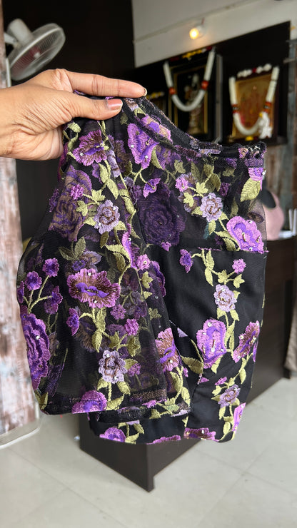 Purple embroidery netted hand work blouse