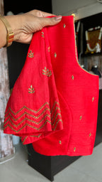 Red silk hand work embroidery blouse
