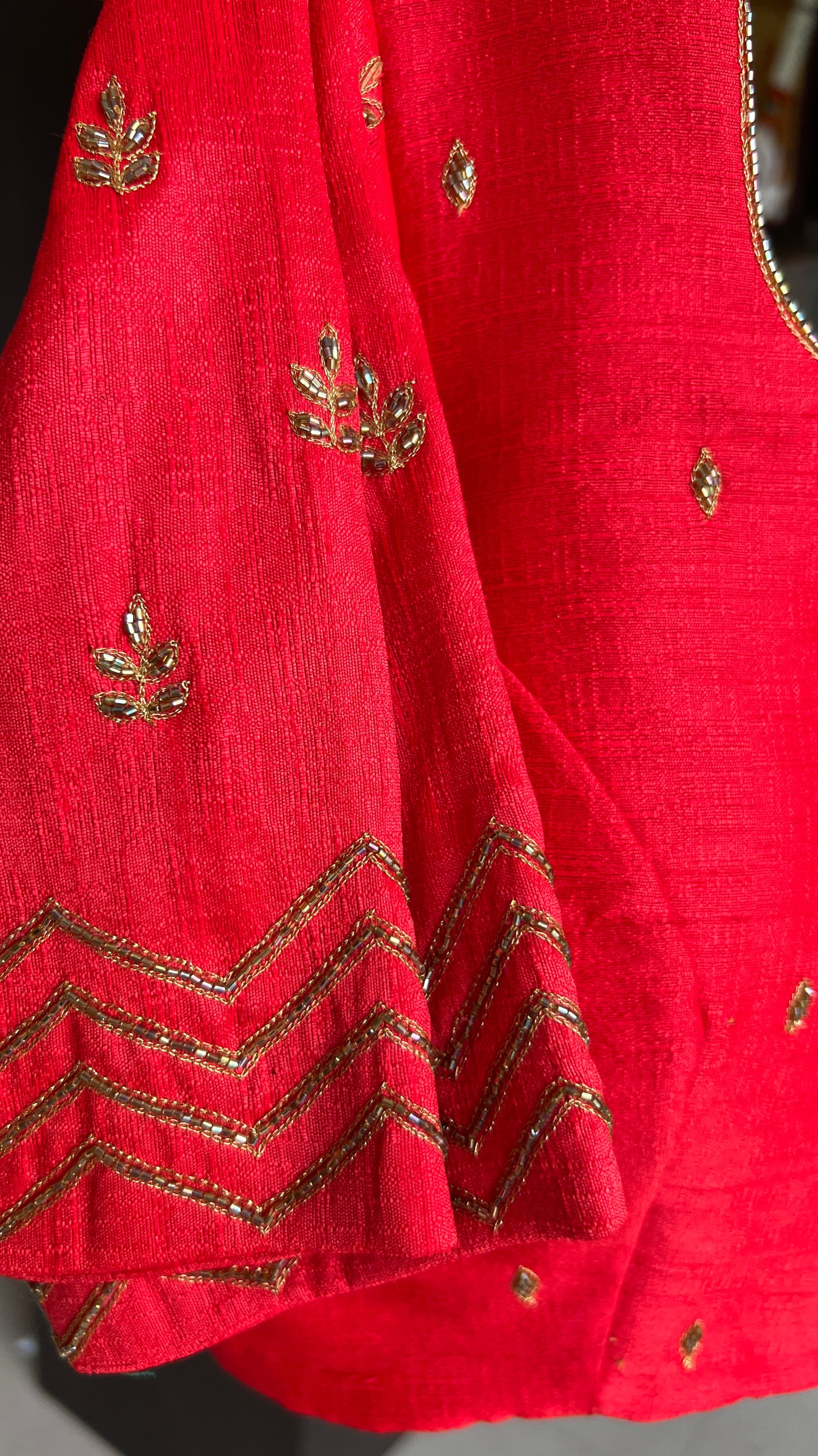 Red silk hand work embroidery blouse