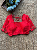 Red silk hand work embroidery blouse