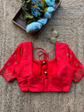 Red silk hand work embroidery blouse