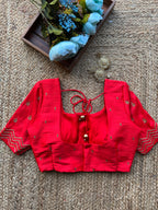 Red silk hand work embroidery blouse