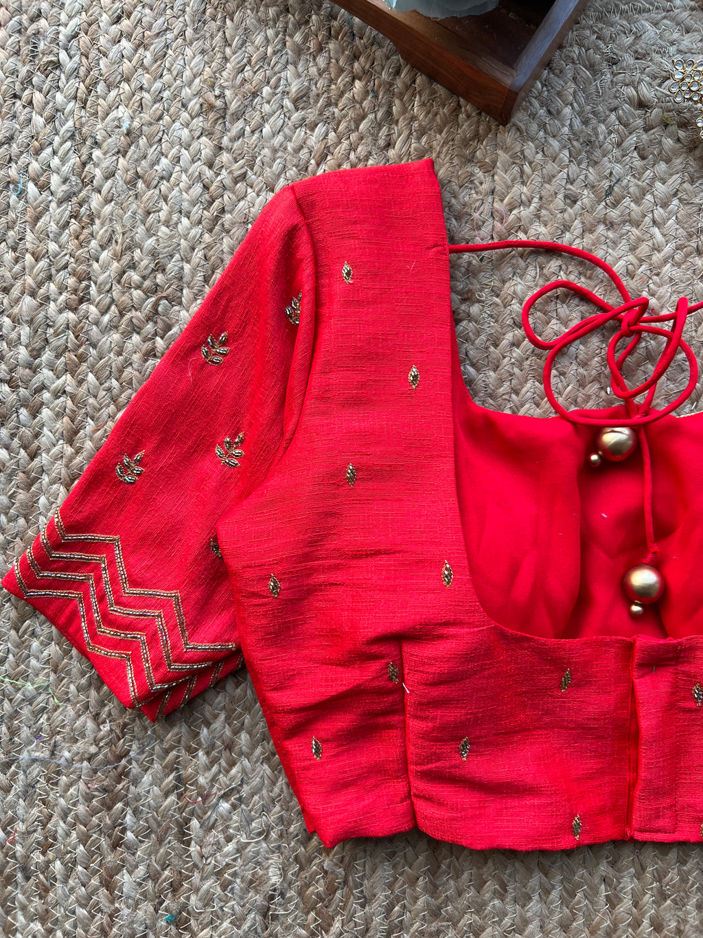 Red silk hand work embroidery blouse