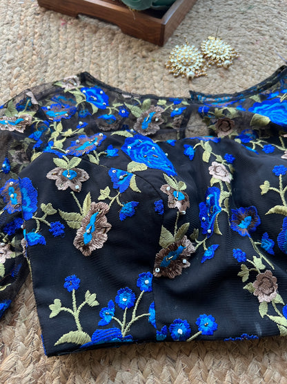 Blue embroidery netted hand work blouse