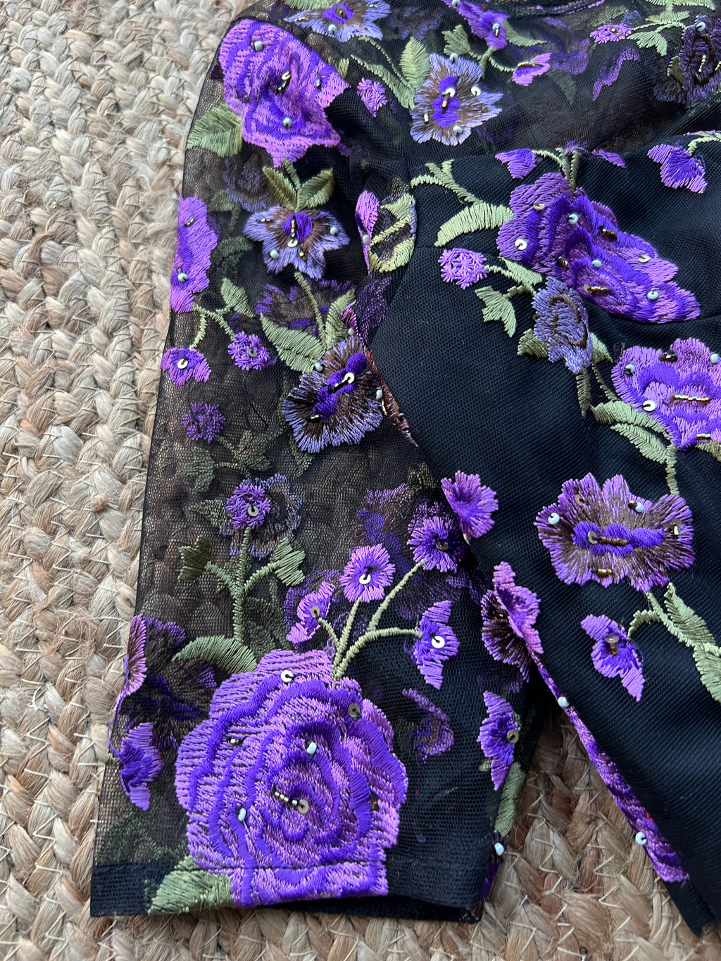 Purple embroidery netted hand work blouse
