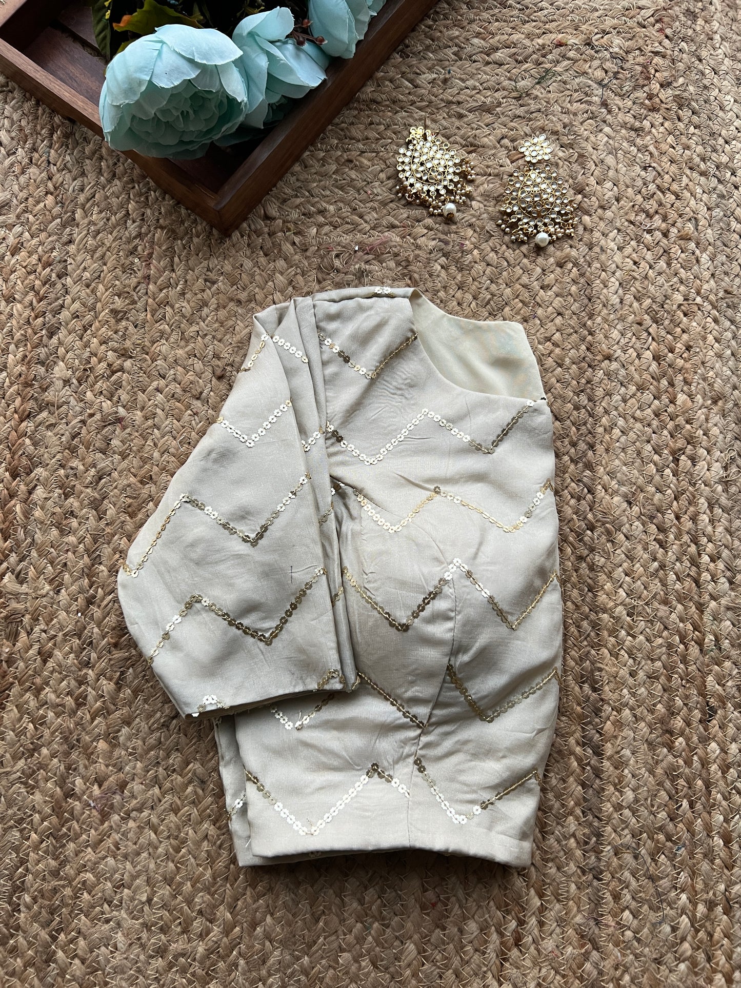 Half white silk hand work blouse