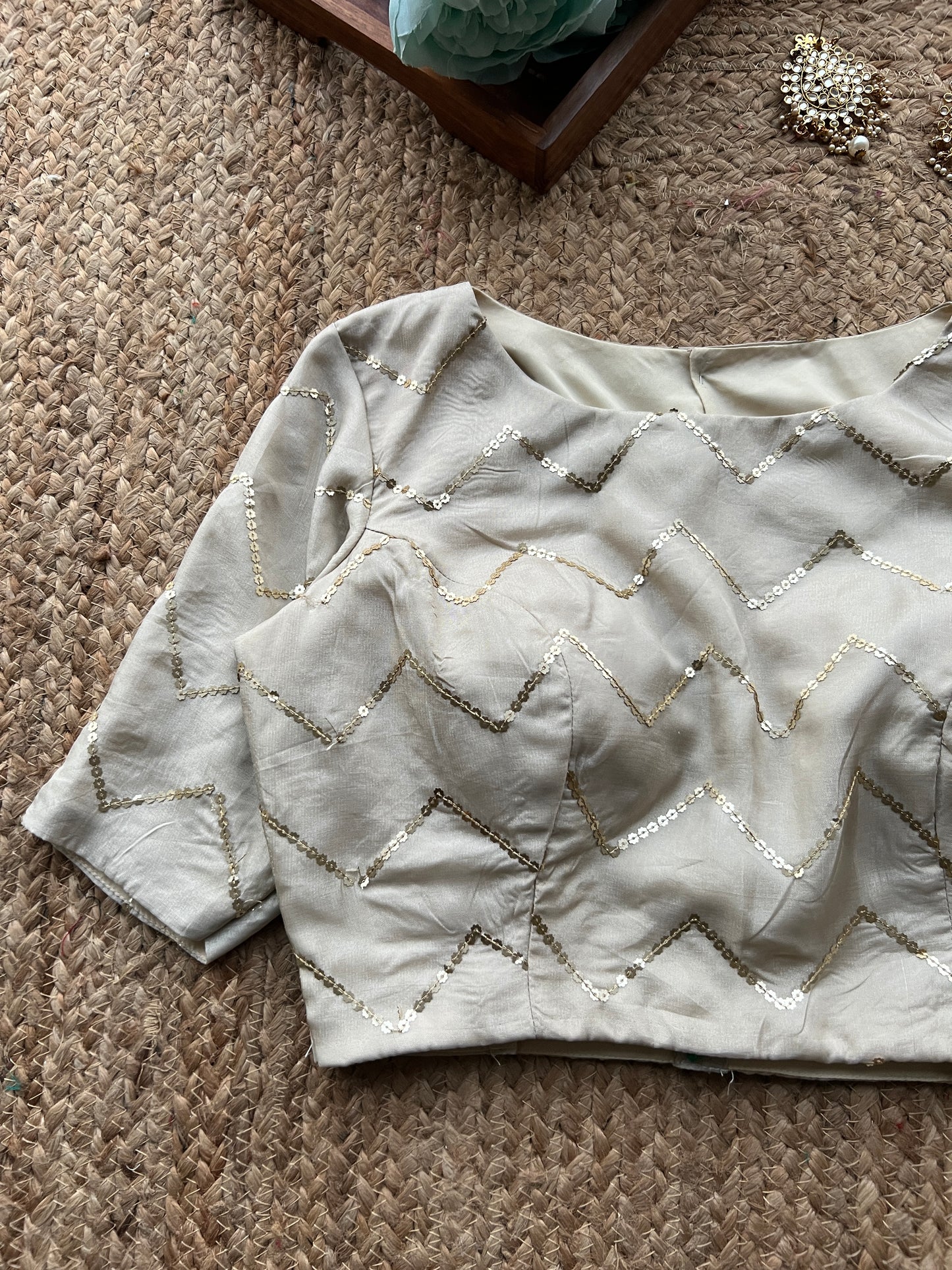 Half white silk hand work blouse