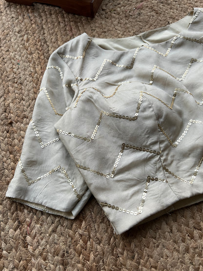 Half white silk hand work blouse