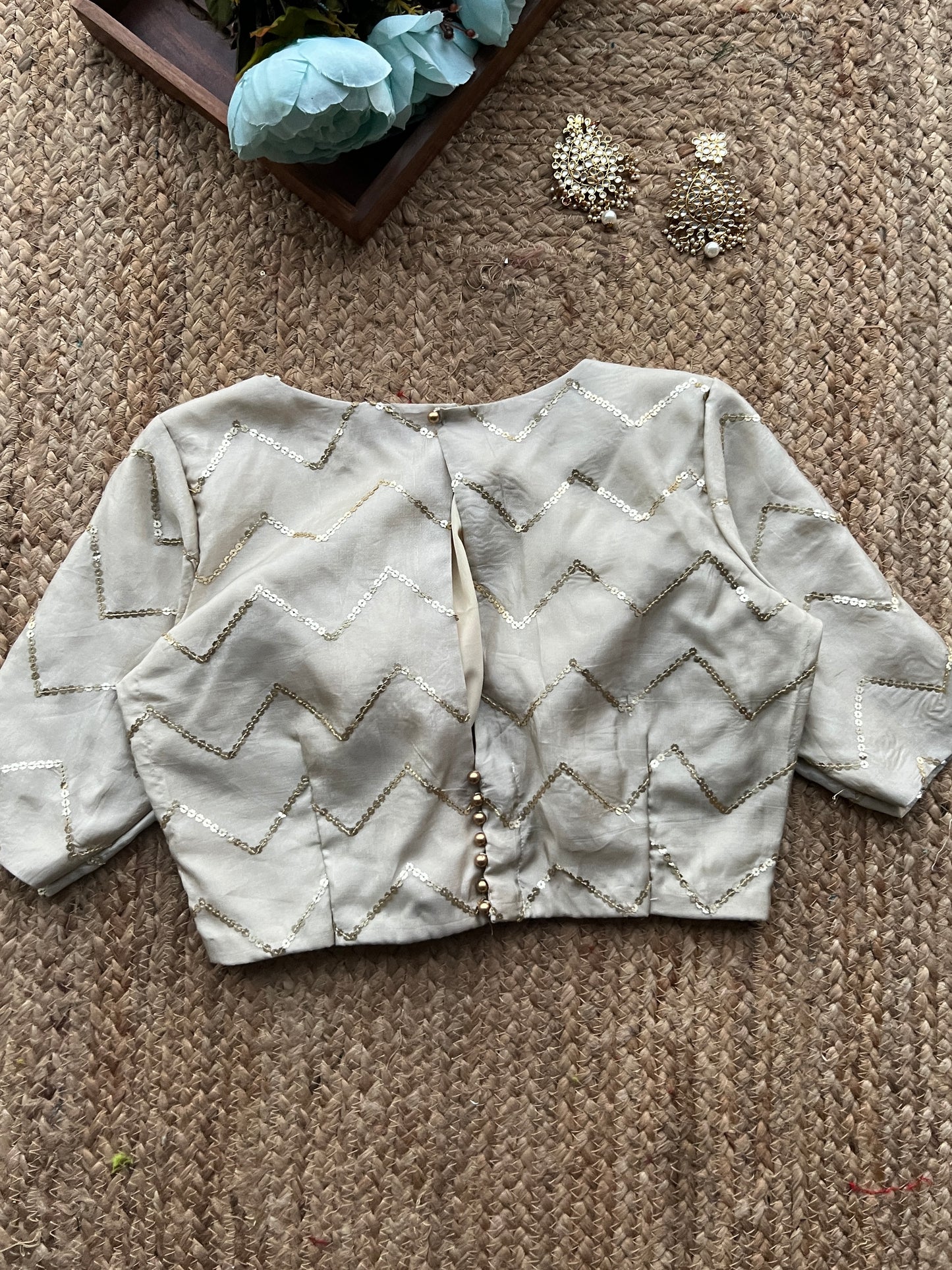 Half white silk hand work blouse