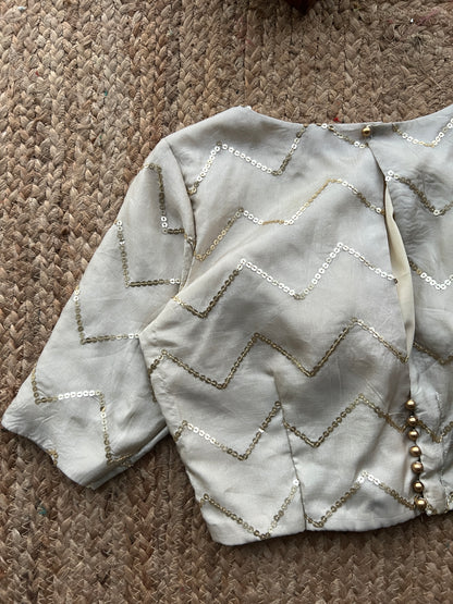 Half white silk hand work blouse
