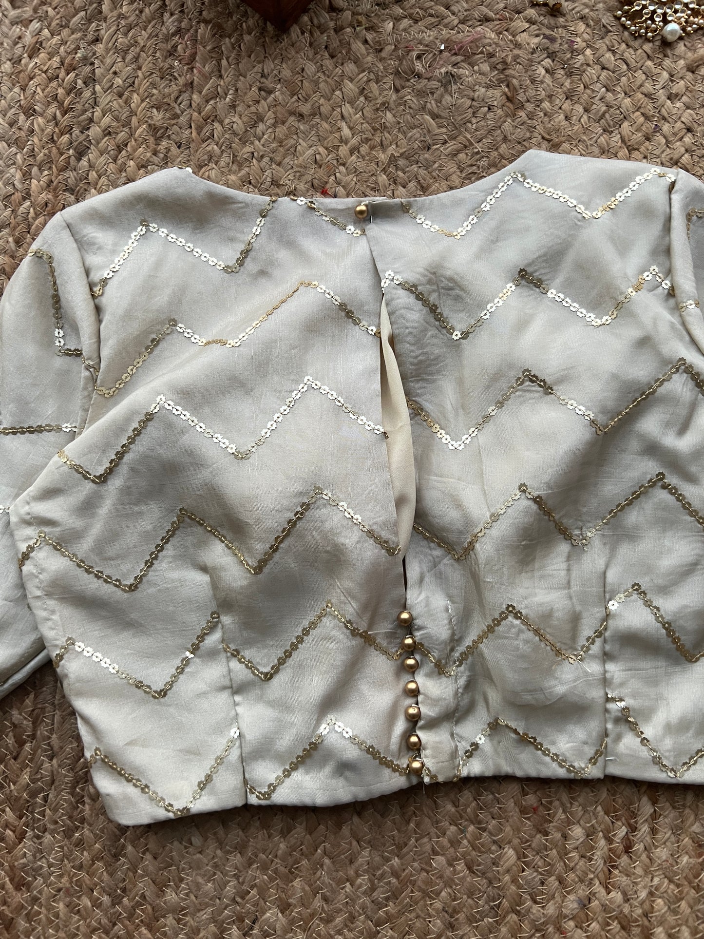 Half white silk hand work blouse