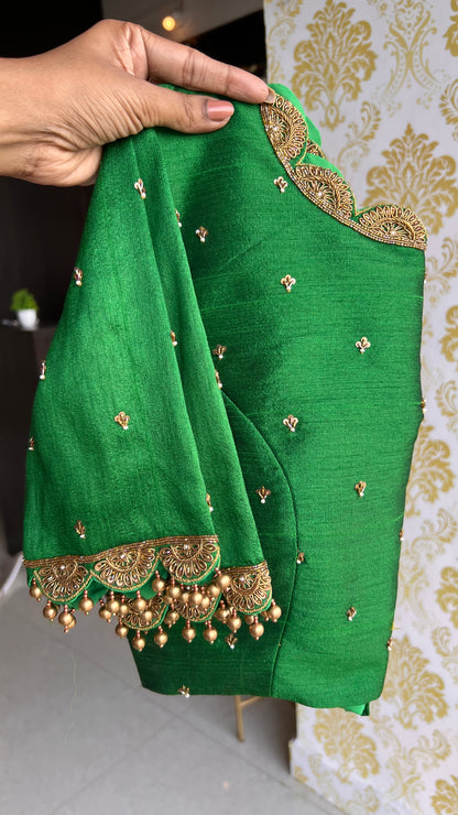 Green embroidery silk hand worked blouse