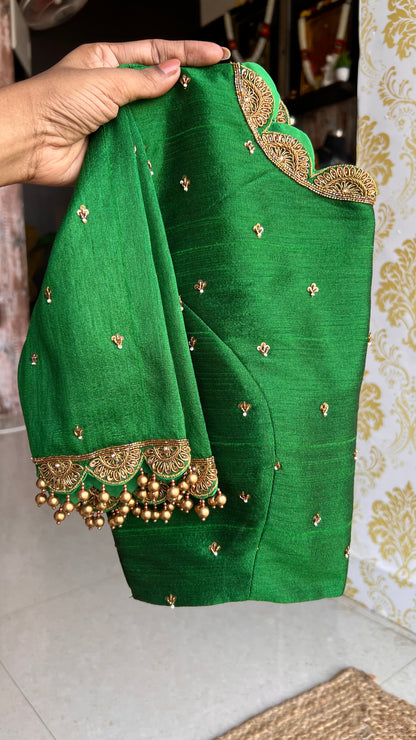 Green embroidery silk hand worked blouse