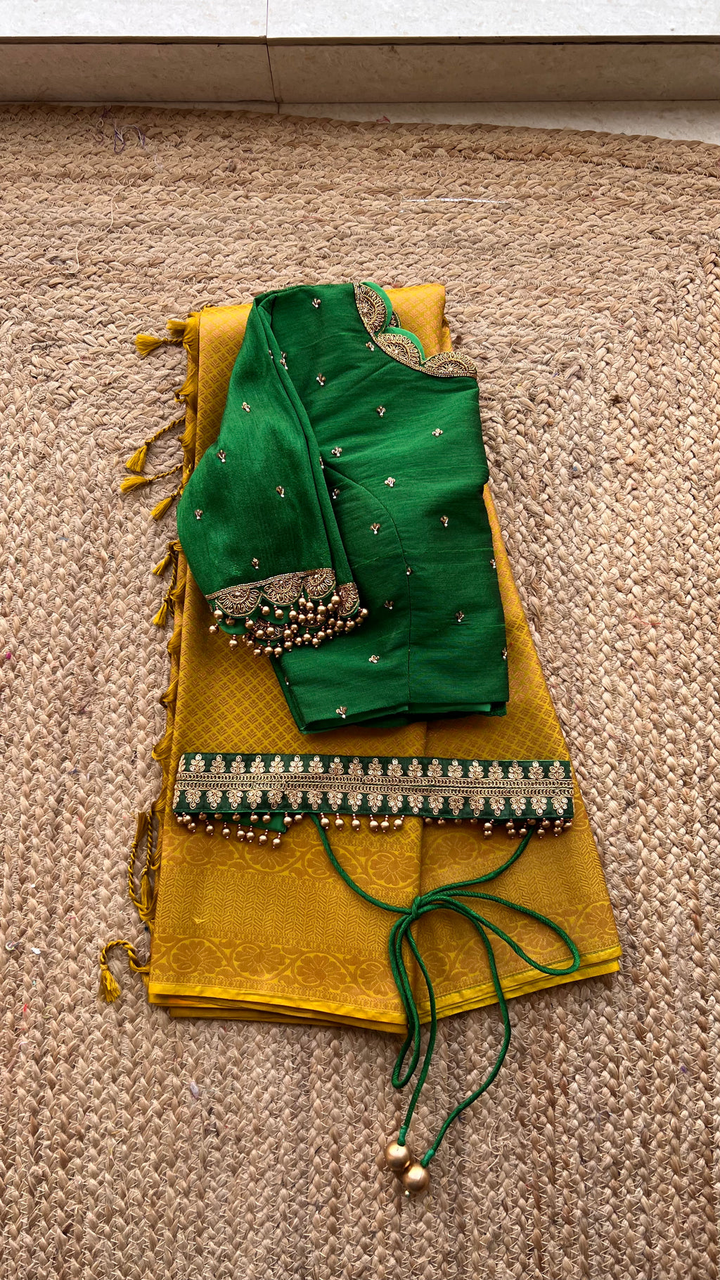 Green embroidery silk hand worked blouse