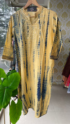 Cream and blue embroidery hand worked kurti top - Threads