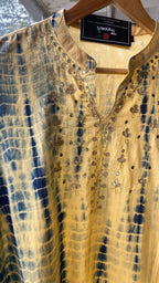 Cream and blue embroidery hand worked kurti top - Threads