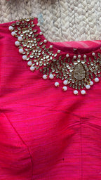 Pink silk Jewel neck intricate hand work blouse