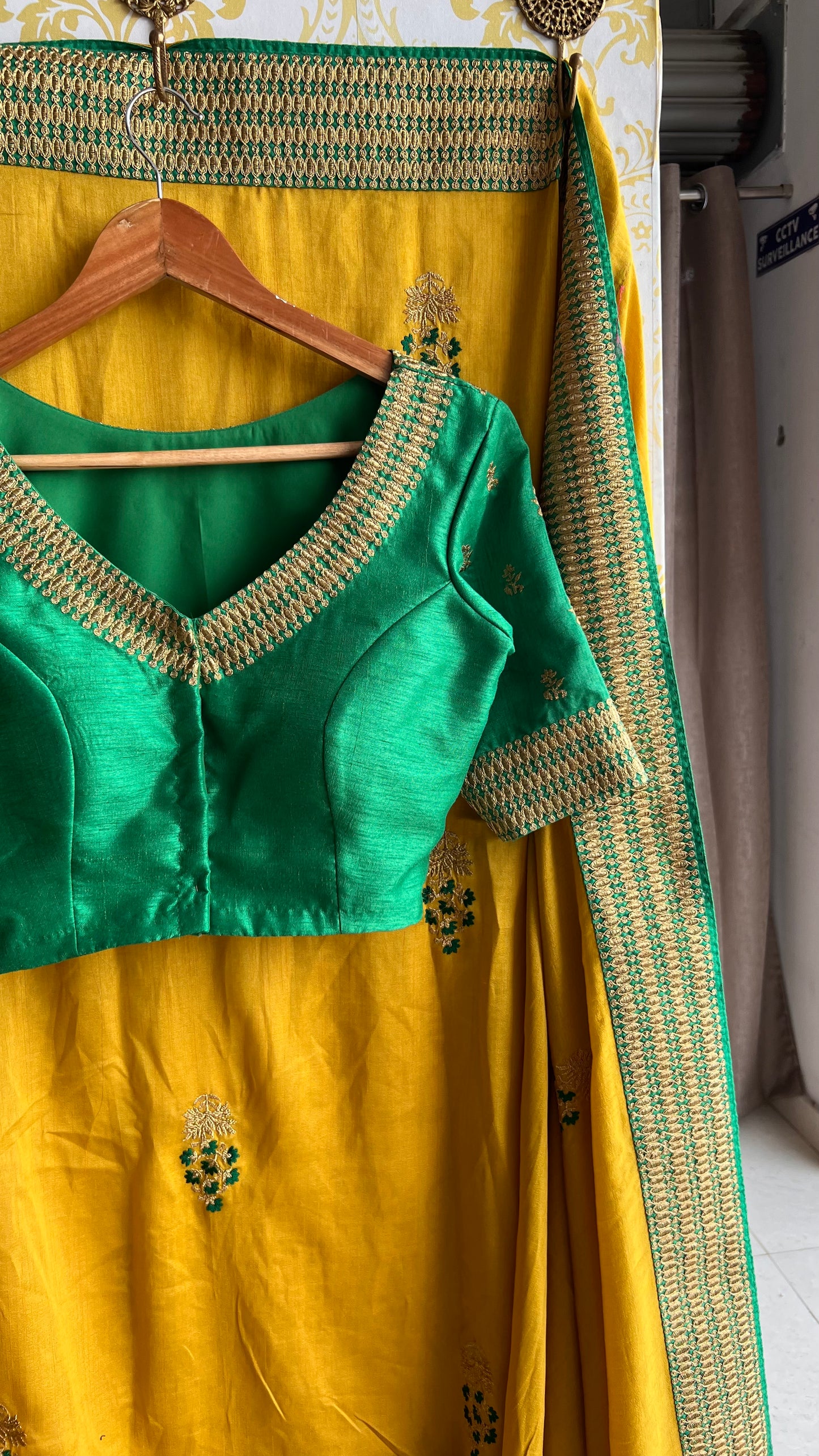 Yellow Malai Silk saree with embroidery blouse - Threads