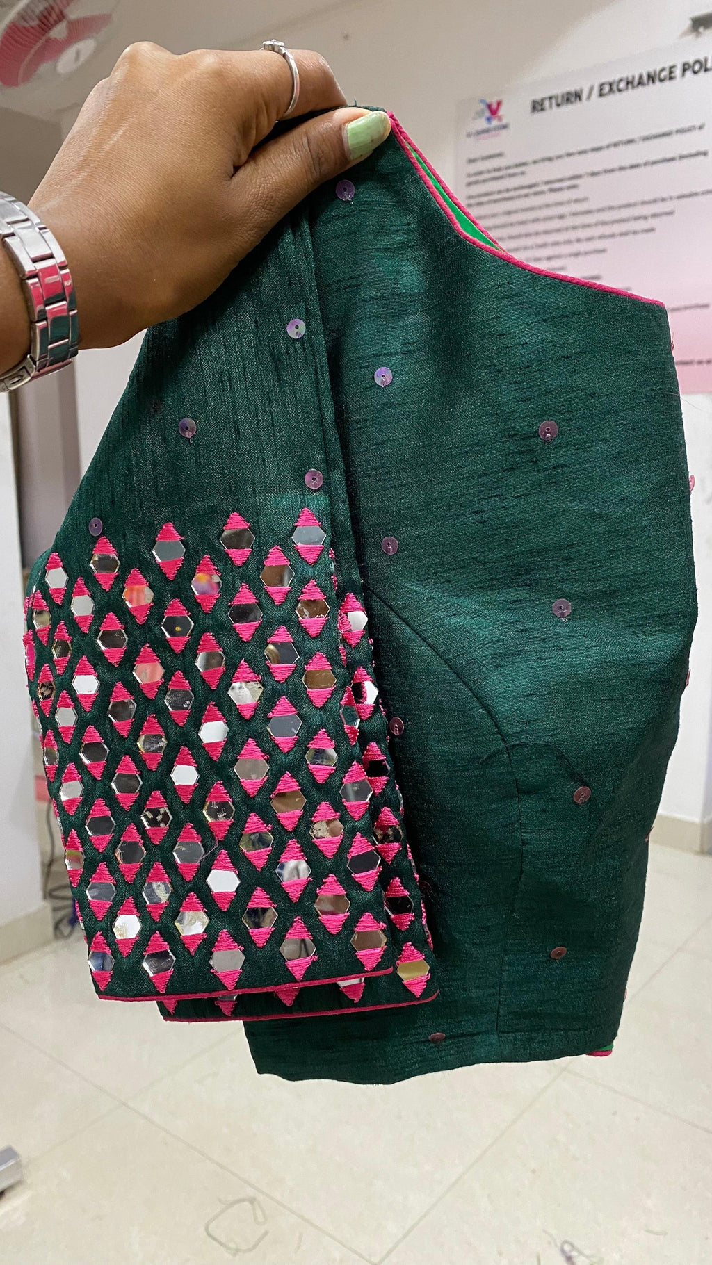Designer original mirror work sleeved stitched Blouse - Threads