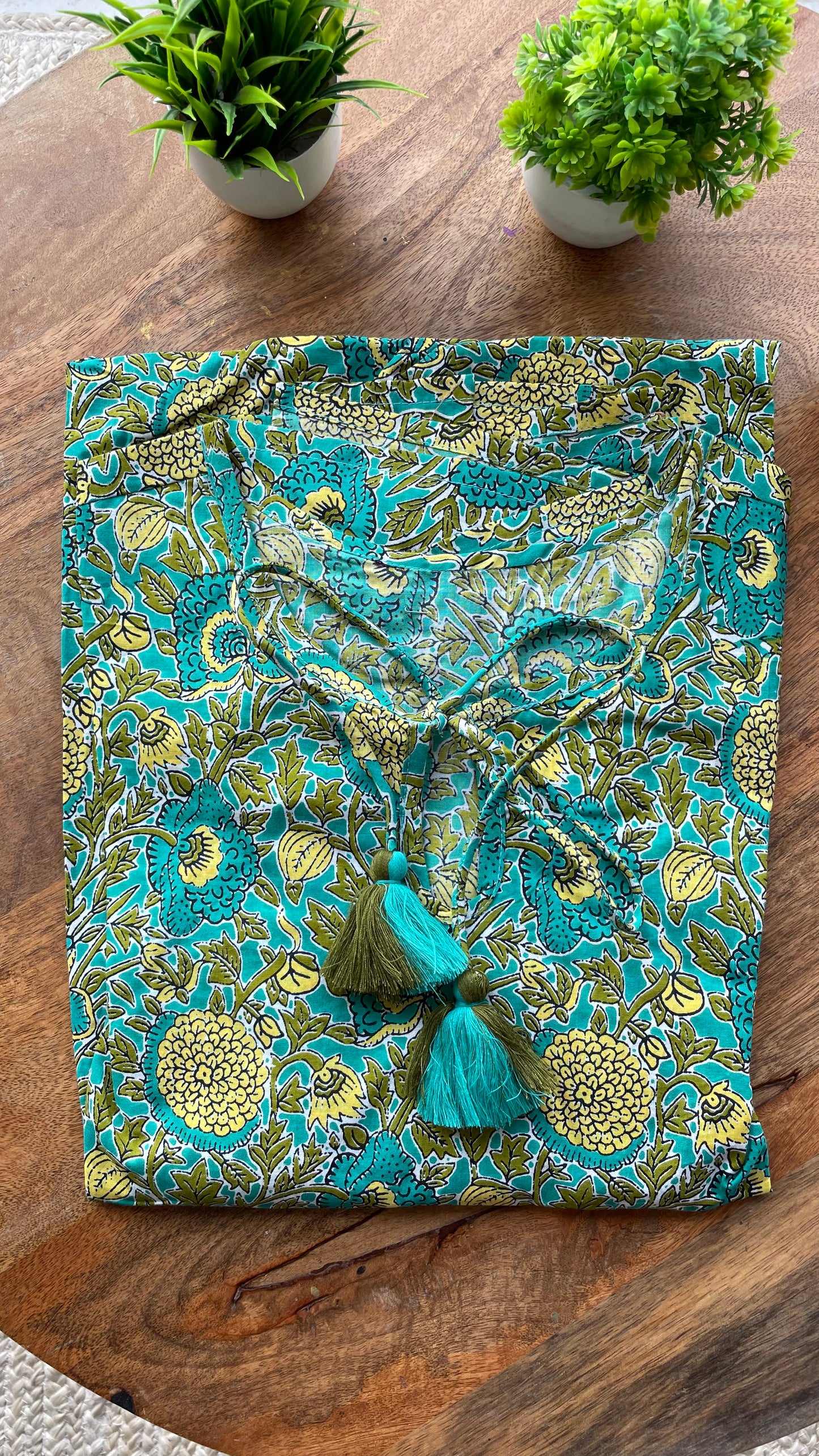Sea Blue floral Cotton printed kurti maxi dress