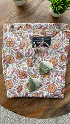 Cream floral Cotton printed kurti maxi dress