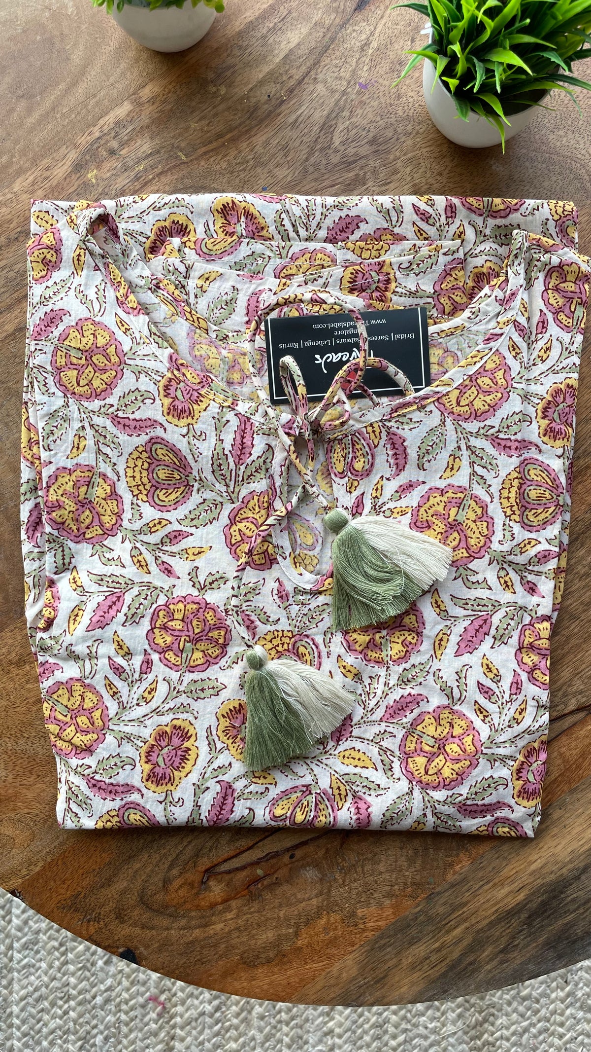 Cream floral Cotton printed kurti maxi dress
