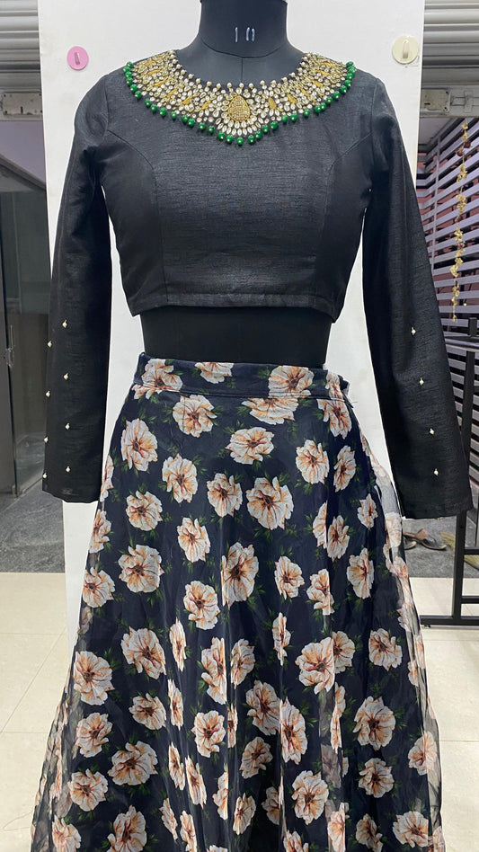 Beautiful Skirt Hand worked with Jewel Neck Top