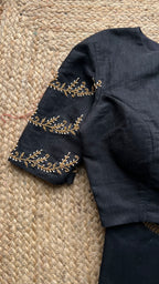 Black and gold chanderi silk saree with Aari worked blouse - Threads