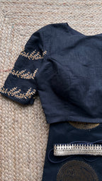 Black and gold chanderi silk saree with Aari worked blouse - Threads